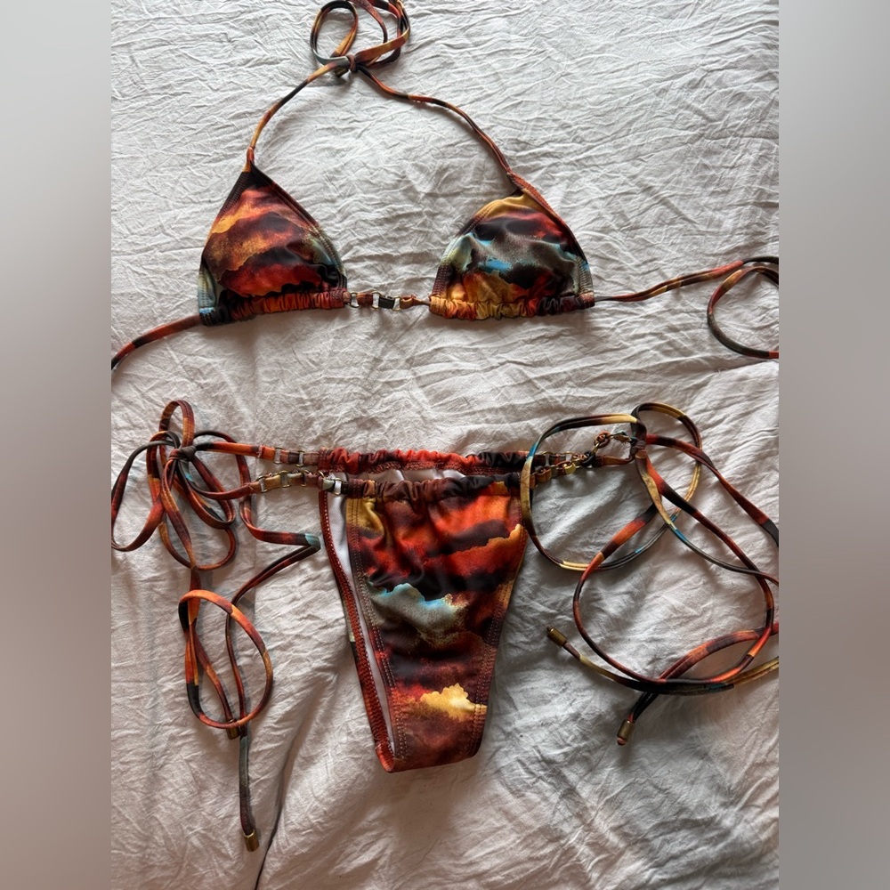 Tie-Dye Sunset Triangle String Bikini - image 1